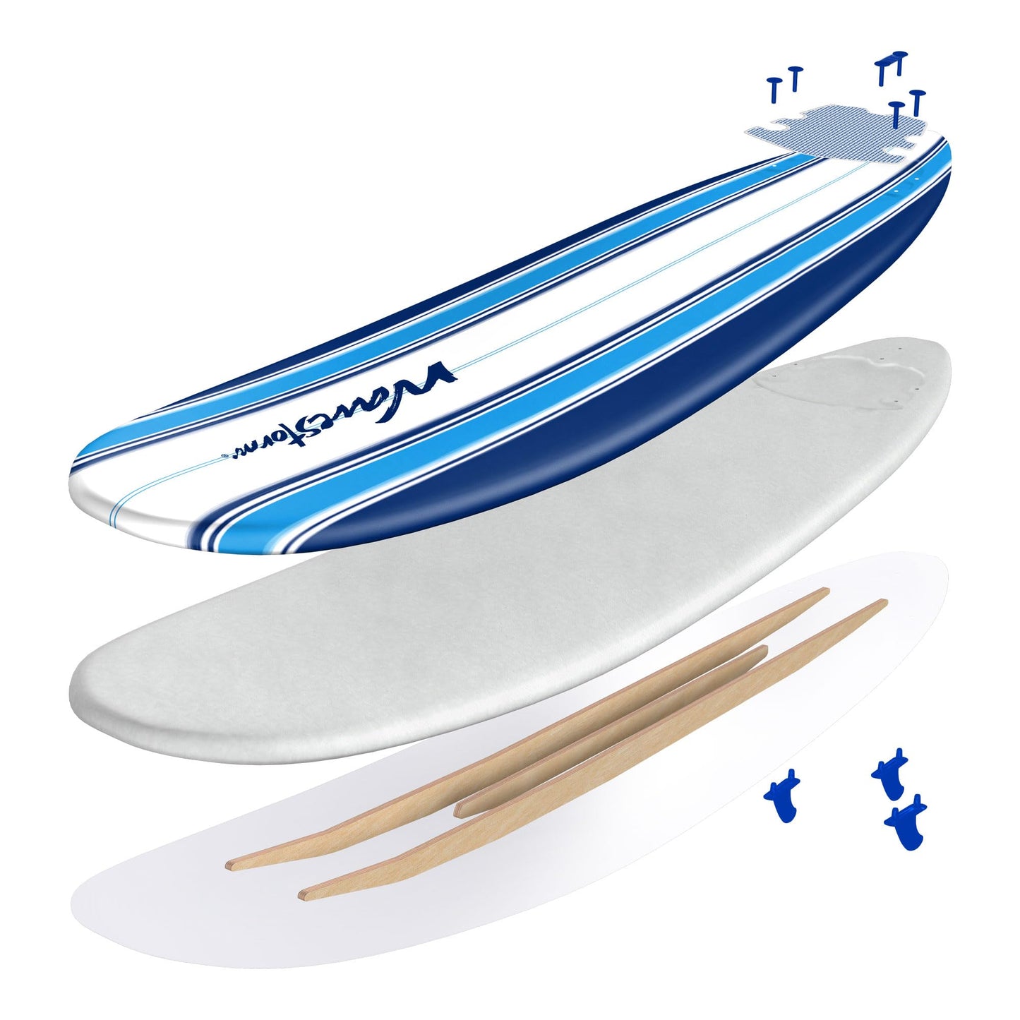 7 ft Classic Soft Top Foam Surfboard with Leash & Fins