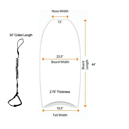 44" Bodyboard with EPS Core & Wrist Leash