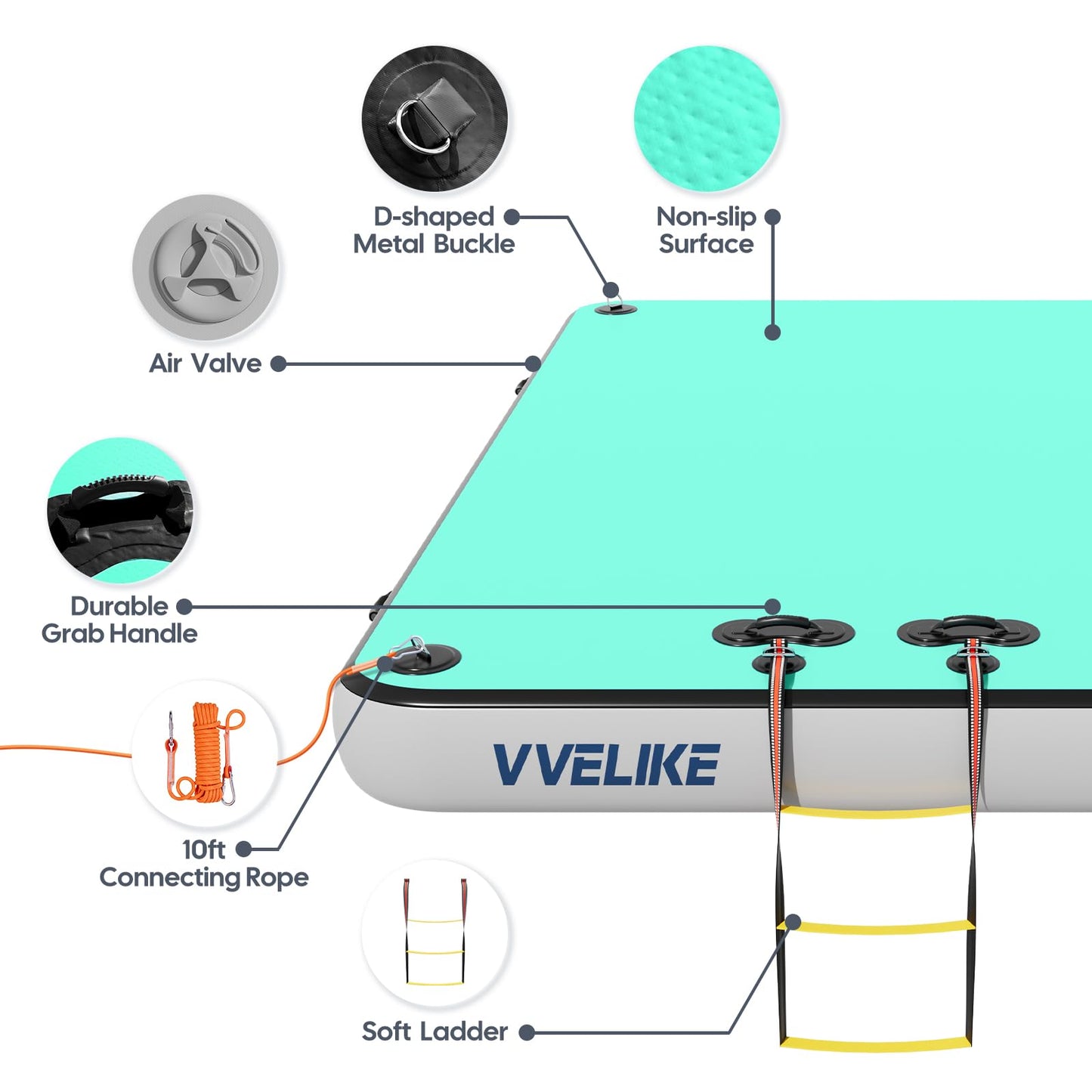 Inflatable Floating Dock Platform for Lake, Pool & Ocean