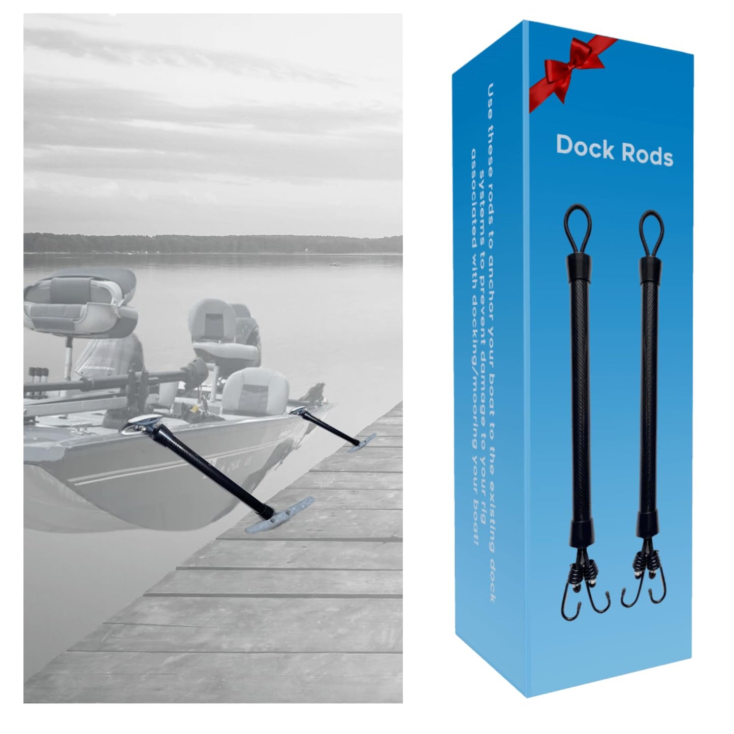 Boat Dock Bungee Rope with Hook 2-Piece Set
