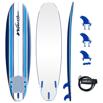 7 ft Classic Soft Top Foam Surfboard with Leash & Fins