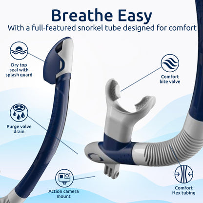 Adult Snorkel Set with Dry-Top Snorkel & Adjustable Fins
