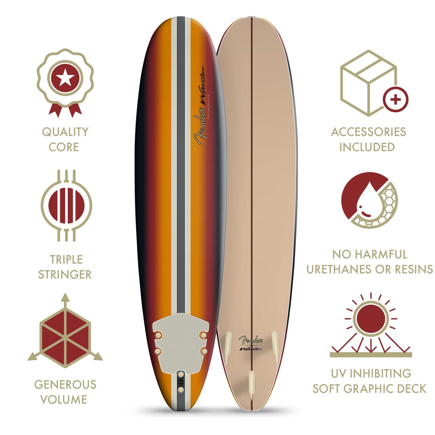 8 ft Foam Surfboard with Leash & Fin Set