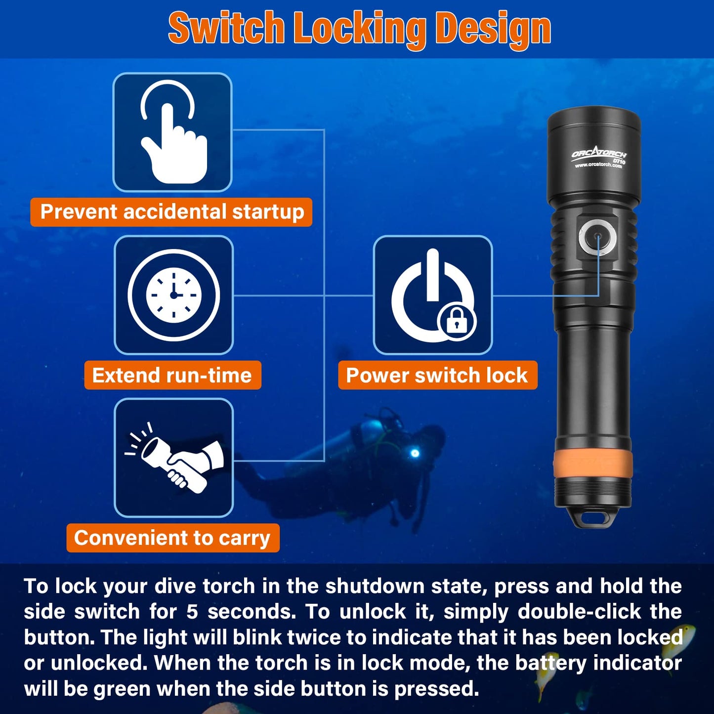 3000 Lumens Scuba Diving Flashlight with Narrow Beam