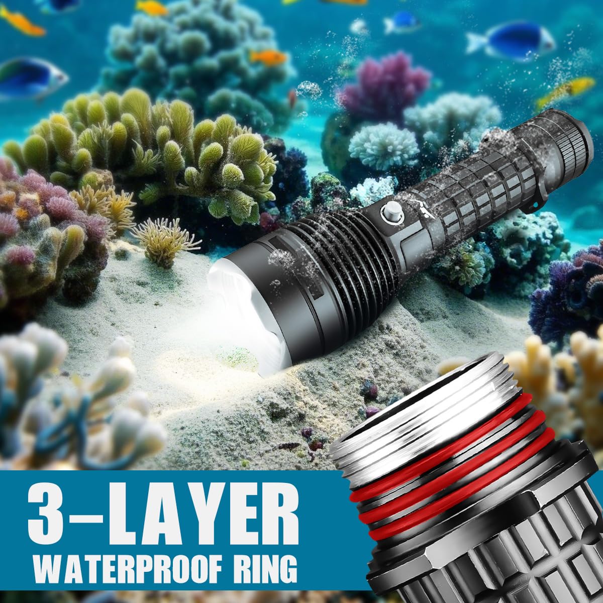 3000LM Rechargeable Waterproof Diving Flashlight