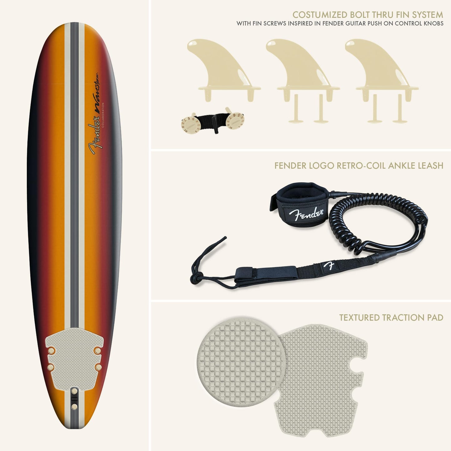 8 ft Foam Surfboard with Leash & Fin Set