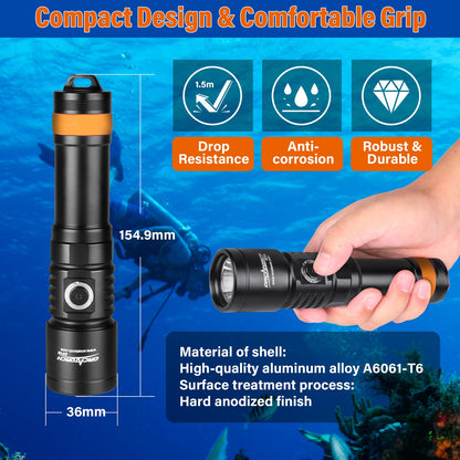 3000 Lumens Scuba Diving Flashlight with Narrow Beam