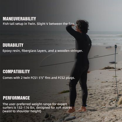 High-Performance Epoxy Shortboard with Fin Set & Leash