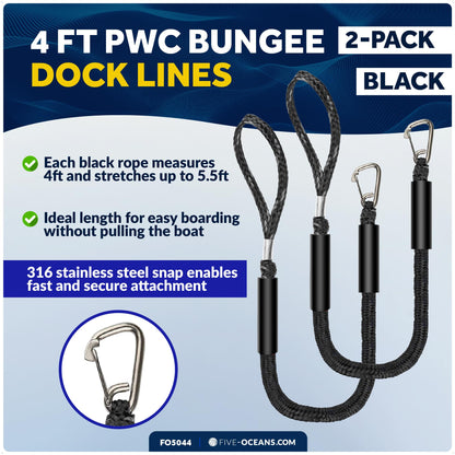 Bungee Dock Lines with Stainless Steel Clips 2-Pack