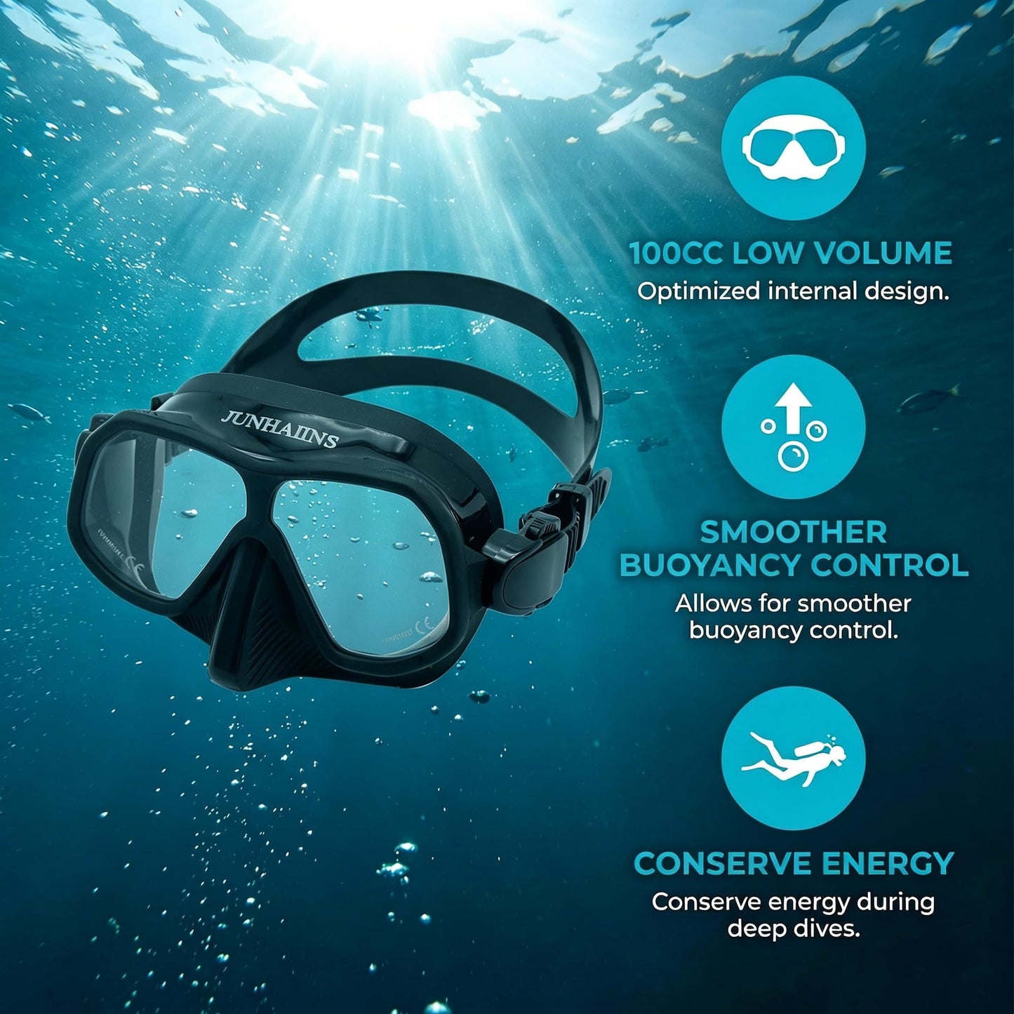 Low Volume Frameless Freediving Mask with Tempered Glass