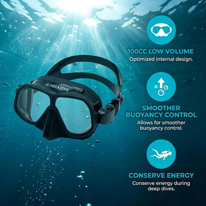 Low Volume Frameless Freediving Mask with Tempered Glass