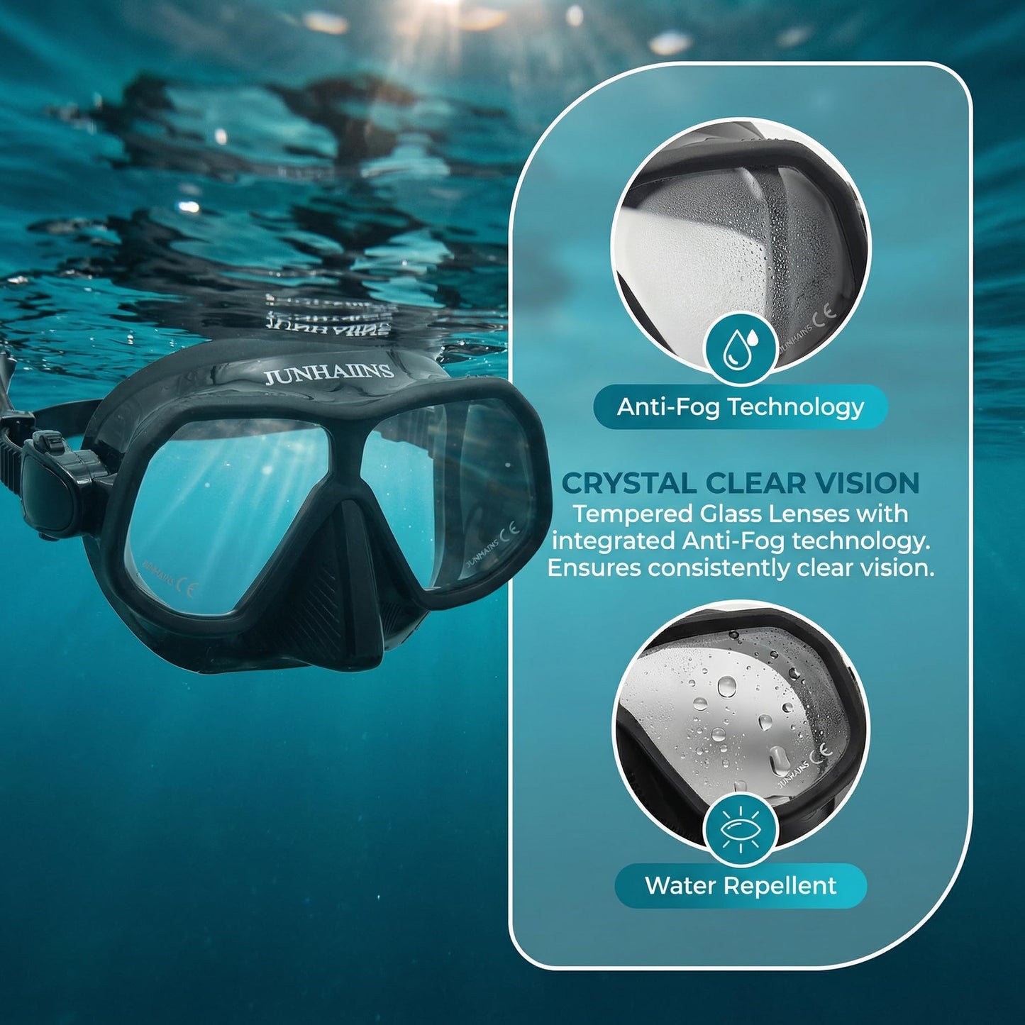 Low Volume Frameless Freediving Mask with Tempered Glass