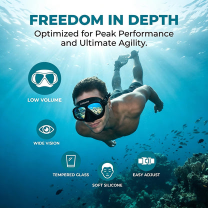 Low Volume Frameless Freediving Mask with Tempered Glass