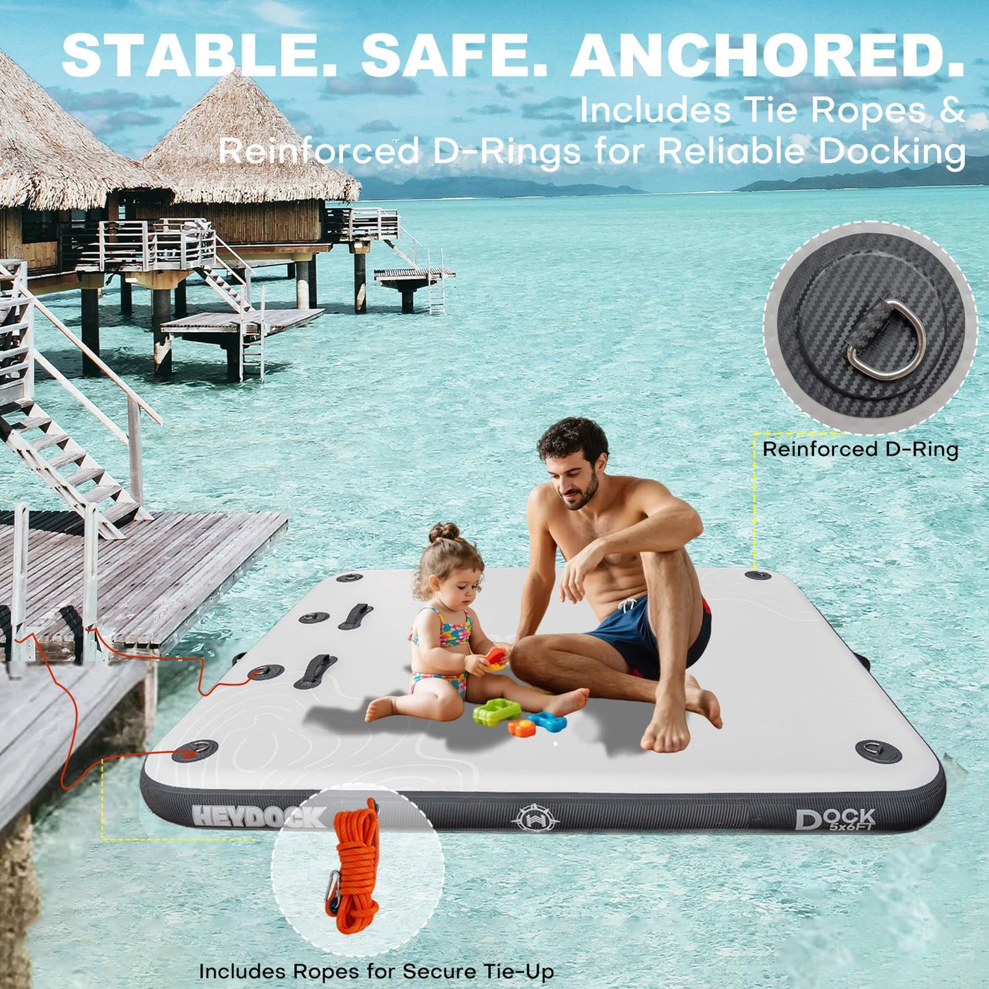 Inflatable Floating Dock Platform with Detachable Ladder