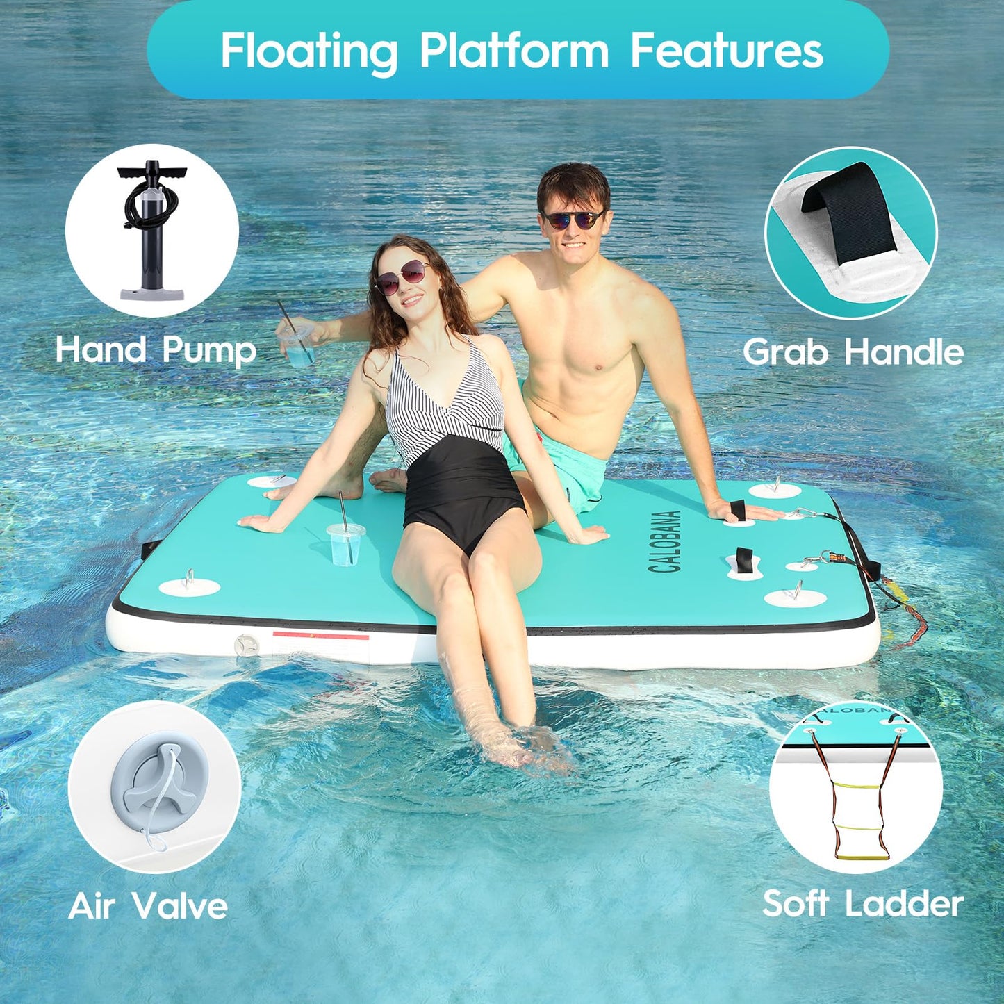 Inflatable Floating Water Platform with Detachable Ladder