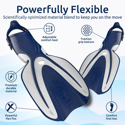 Adult Snorkel Set with Dry-Top Snorkel & Adjustable Fins