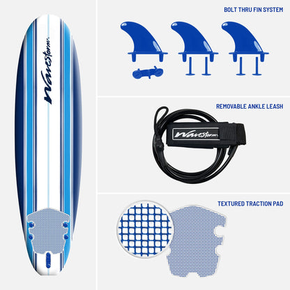 7 ft Classic Soft Top Foam Surfboard with Leash & Fins