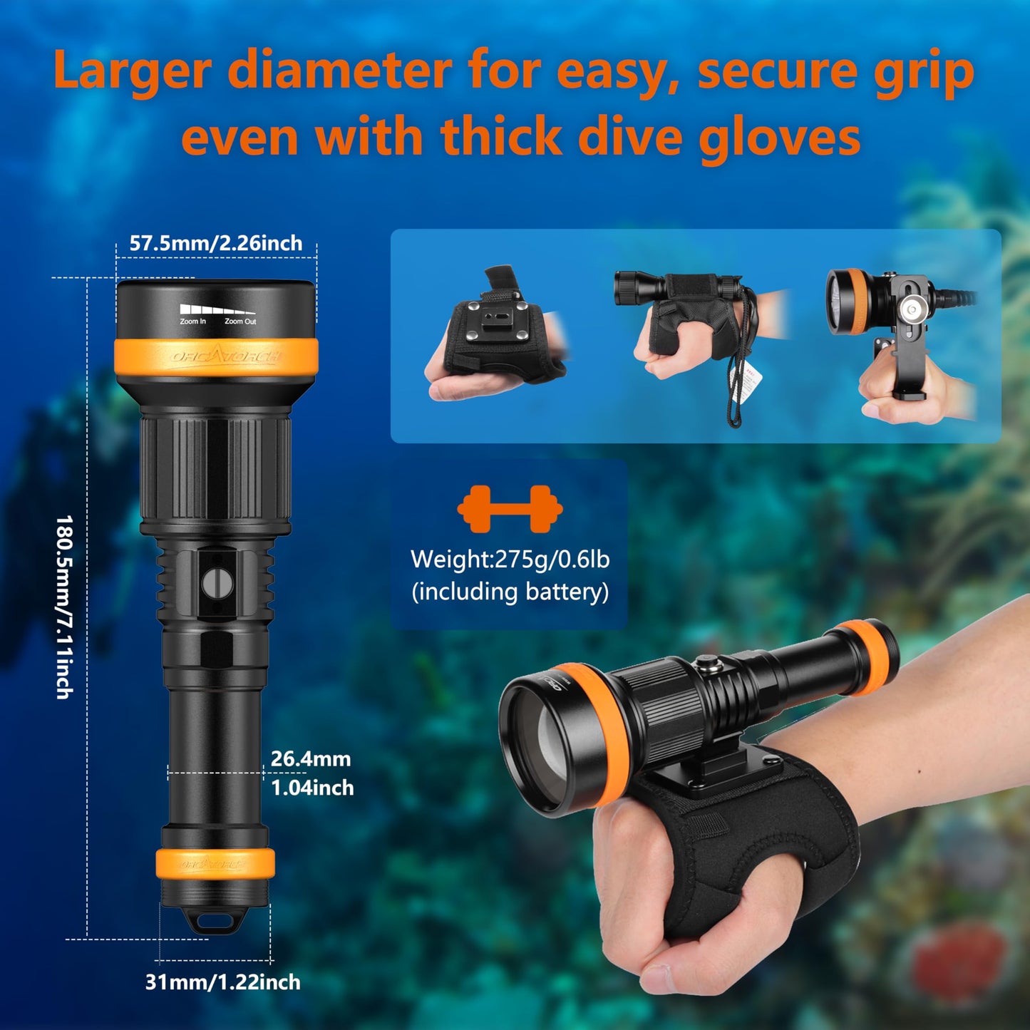 Zoomable Dive Light with Adjustable Beam & Waterproof Design
